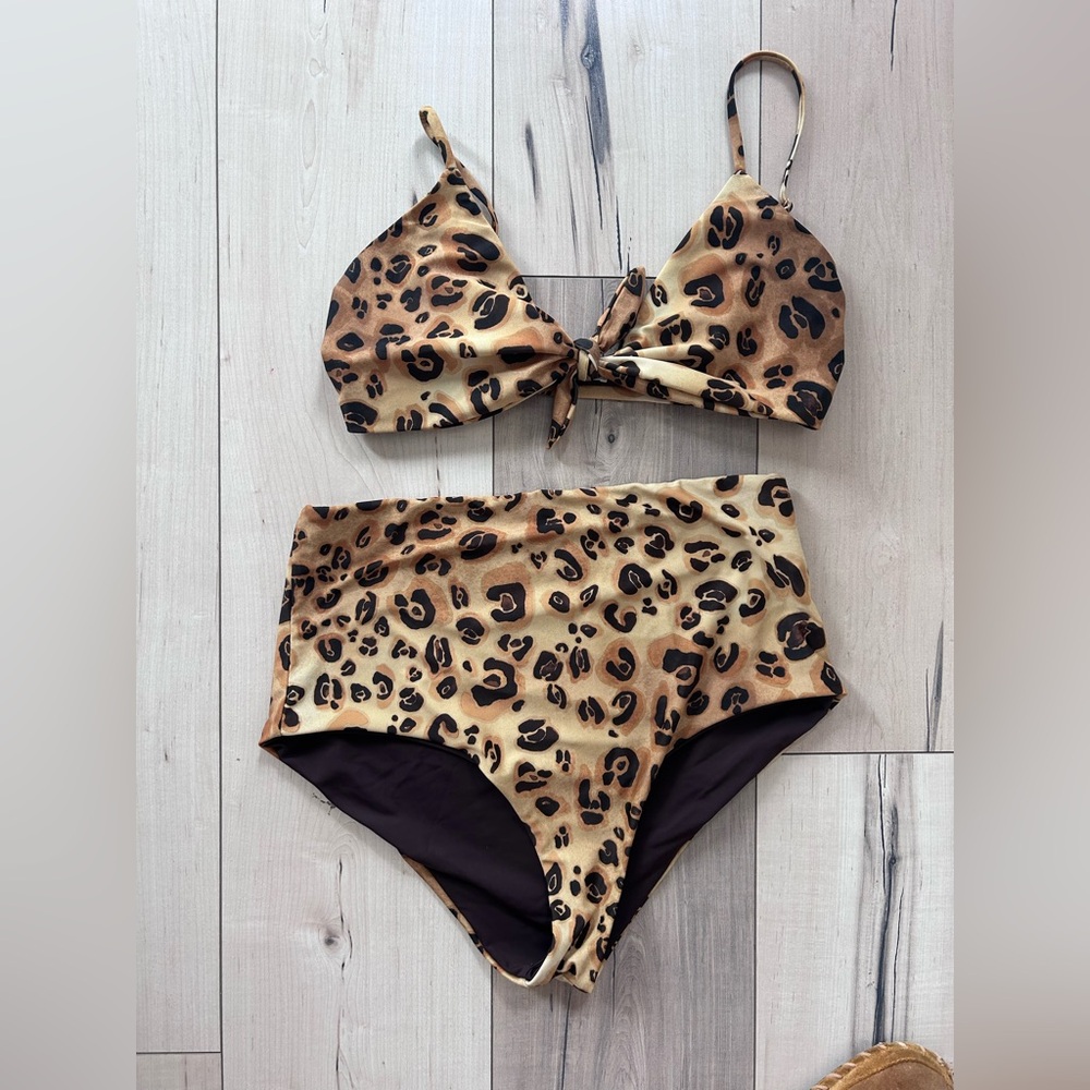 Mara Hoffman Leopard Print swimsuit bikini Sz L